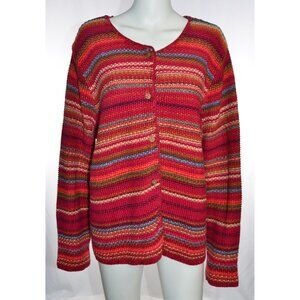 Northern Isles Knit Beaded Multicolor Striped Cardigan Sweater Pink/Orange XL